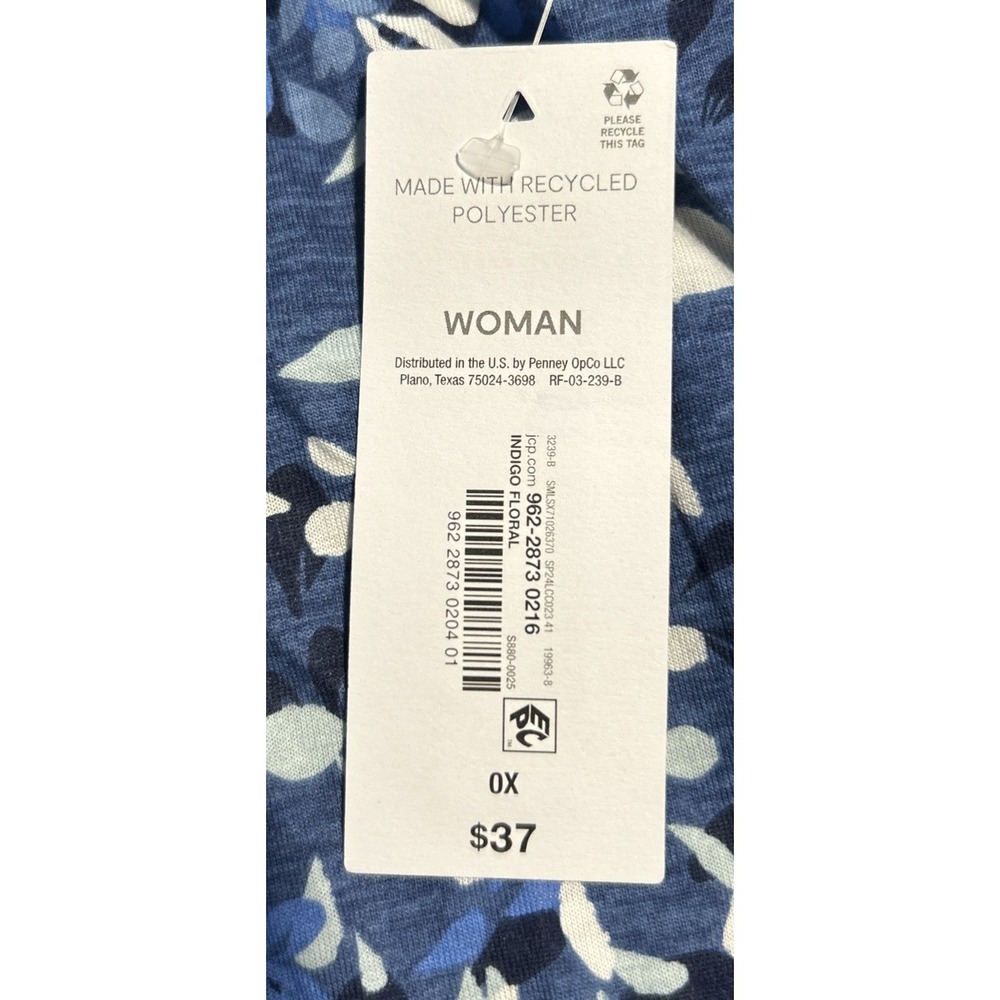 Liz Claiborne Women's Size 0X Blue Floral Top Short Sleeve 1/2 Button - Picture 8 of 8